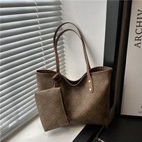Fashionable Printed Faux Leather Tote Bag for Women, Large Capacity Zipper Closure Shoulder Handbag, Trendy Mother Kids Bag Set gray