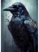 Vandenmarkės Juodo Varno Kaukolė Mėnulis Varnas Iliustracija Plakatas Drobės Tapyba Abstraktaus Gyvūno Sienos Menas Svetainei Namų Dekoras 8X12inch 20x30cm gray