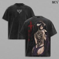Albedo Overlord Anime Shirt, Vintage Oversized Tee, Double Sided Distressed Manga Graphic T Shirt, Japanese Streetwear Unisex L black