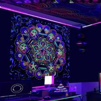 Psychedelic Black Light Mandala Fluorescent Tapestry Buddha Uv Reactive  Wall Hanging Hippie  Room Decoration 100x75cm blue