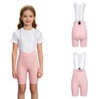 Girls Padded Bike Bib Shorts High Waist V Front 3D Padding Mesh Straps for Cycling Outdoor Training 5-6 Years rožinė