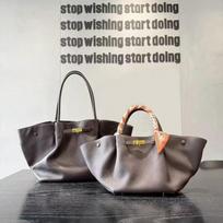 2026 Genuine Leather Tote Bag Top Grain Cowhide Togo Soft Large Capacity Shoulder Women Daily Use Small 24cm with shoulder strap gray