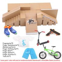 DIY Finger Skateboard Deck Ramp Set Pro Fingerboard Mini Skatepark Kit Mini Stunt Finger Board Skate Training for Kids Gifts beige