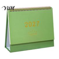 Stationery for Daily Tasks 2027 Desk Calendar, Standing Flip Desktop Minimalist Gold Foil Cover Professional Appointment Calendar Monthly Planner, L žalia