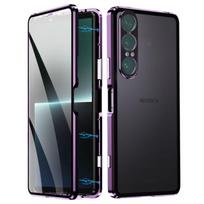 Metal Frame Phone Case Sony Xperia 1 VII Magnetic Clear Full Protection Sony X1 VII X1-7 violetinė