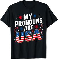 My Pronouns Are USA Patriotic US American Flag Unisex T-Shirt 2XL black
