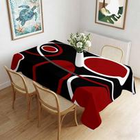 Bordo Raudonos Spalvos Bloko Vandeniui Atspari Stačiakampė Staltiesė Abstraktaus Geometrinio Juodo Brūkšnio Spausdinta Stalo Dangalo Virtuvei Valgomajam 54*72inch(137cm*183cm） black