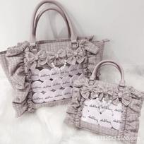 Sweet Tweed Tote Bag Women Ruffle Clear PVC Window Handbag Bow Pearl Heart Decor Lolita Style Top Handle Purse 32*9*23 gray