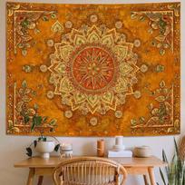 Estetiškas Boho Mandalos Gobelenas, Vintage Oranžinės Gėlės Sienos Kabinys, Etninis Bohemiškas Gobelenas Miegamojo Svetainės Bendrabučio 100X70CM orange