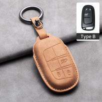 Leather Car Key Case Cover Shell For Jeep Chrysler 300 200 Dodge Charger Grand Cherokee Wrangler Compass Renegade For Fiat 500X beige
