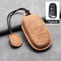 Leather Car Key Case Cover Shell For Jeep Chrysler 300 200 Dodge Charger Grand Cherokee Wrangler Compass Renegade For Fiat 500X brown