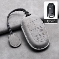 Leather Car Key Case Cover Shell For Jeep Chrysler 300 200 Dodge Charger Grand Cherokee Wrangler Compass Renegade For Fiat 500X gray