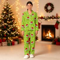 Matching Family Christmas -Print Loungewear Set (Long-Sleeve Top & Pants Pajama Set) M brown