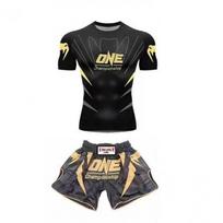 Mens Boxing Rash Guard Set MMA Training Short Sleeve Top Shorts Gym Fight Wear XS