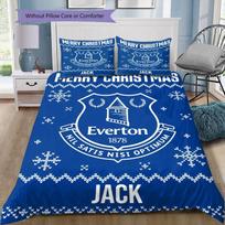 Everton Football Club Christmas Bedding Set, Club Crest & Snowflake Print Duvet Cover with 2 Pillowcases, No Comforter 135x200cm