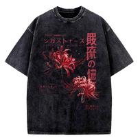 Vintage Washed Kaneki Ken T-shirt Tokyo Ghoul Clothing Men Short Sleeve Tshirts Casual 100% Cotton T Shirt Harajuku Retro Tops L black