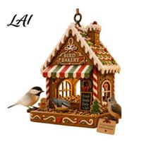 Cute Christmas Bird Feeder Decoration Snowman Hanging Feeder Resin Decorative Wild Weatherproof for Trees Ornament Garden Yard Patio Balcony, Gingerbread Man