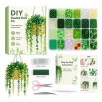 Relaxing Hobby Craft Set Beaded Plant Diy Kit Green Bead Craft Set Handmade Hanging Plant Art Adult Crafting Kit Home Desktop beige