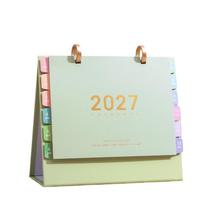 Thick Paper 2027 Standing Calendar Portable Desk Calendar Creative Flip Calendar  Office Use žalia