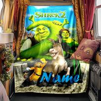 Shrek 2 Characters And Landscape Blanket Personalized Name Soft Comfortable Stylish Blanket Car Blanket Perfect For Travel Camping Outdoor Home 130cmx150cm yellow