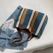 Large Striped One-Shoulder Tote Bag - Stylish Casual Handbag & Crossbody black