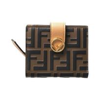 FENDI Gold-Tone FF Embossed Short Double-Fold Calfskin Wallet Small Women's Brown & Beige Basic Set (Bag + Dust Bag)