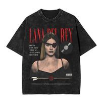 Men Women T Shirt Lana Del Rey Washed T-Shirts Trendy Cool album Summer Tee Shirt Vintage Print Casual Tops New Arrival M black