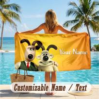 Custom Text Beach Towel, Soft Absorbent Swimming Multi-use TowelWallace & Gromit 70cmx140cm(27x55inch) yellow