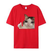 Sad Cat Pattern Men's Printed T-Shirt Summer Vintage Kawaii Men's and Women's Surfing Beach T-Shirt Unisex Breathable Casual Top 4XL gray