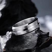 Men's Black Grooved Matte Titanium Steel Ring, Durable Stainless Steel Band, Wedding Engagement Jewelry & Birthday Gift 11 gray