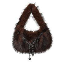 Portable Fluffy Hobo Bags Y2k Fluffy Tote Bag Elegant Half Moon Armpit Bag  Work black