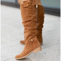 Pointed-toe Low-heeled Long Boots - New Size-large Vintage-style Women's Shoes 38 šviesiai ruda spalva