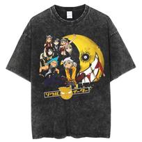 Japan Anime Soul Eater Printed T Shirt Men Washed Cotton Tshirts Casual Loose Manga Tee Harajuku Male Street Vintage T-shirt Top M black