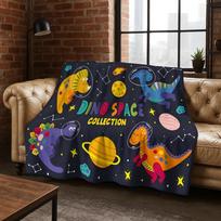Vaikiškas animacinis dinozauras kosmoso planeta flanelinis pledas minkštas šiltas pledas miegamojo kambariui svetainei biurui kelionėms stovyklavimui iškylai 75x100cm (30x40inch)