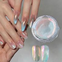 1jar Chrome Mint Green Nail Powder Mermaid Aurora Mirror Effect Nail Glitter Dust Glossy Plating Rubbing Dust Manicure Pigments