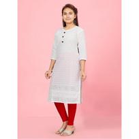 Aarika mergaičių medvilninis siuvinėtas kurti (KurtiK1 1White3 ) 9-10 Y balta
