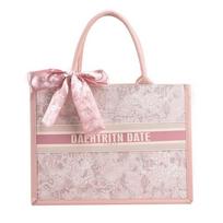 Embroidered Tote Bag For Women Large Capacity Pu Fashion Handbag With Dual Shoulder Straps Large rožinė