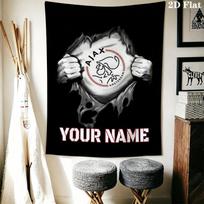 Custom Name Ajax Wall Tapestry Aesthetic Wall Hanging Printed Fabric Blanket Decorative Tapestries for Bedroom Living Room Home Decor 130cm x 150cm white