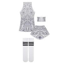 LOlanta 5-12 Years Girls Sequins Cheerleading Dress with Socks Jazz Modern Street Dance Hip-Hop Performances Costumes 5-6 years sidabras