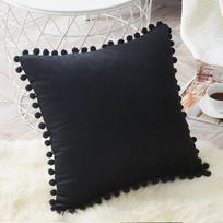 Luxurious 45x45cm Pom-poms Cushion Cover In Soft Velvet For Elegant Home Dcor Black,45*45cm/17.72*17.72in