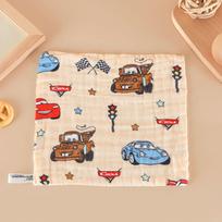 Class A Pure Cotton Crinkle Bib: Six-Layer Cartoon Print Square Handkerchief beige
