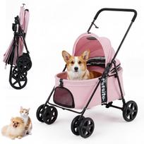 Vežimėlis augintiniams, sulankstomas, su stogeliu, rožinis, 80 × 57,2 × 100,3 cm