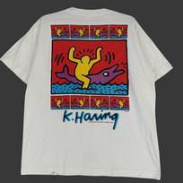 Vintage 90's Keith Haring Dolphin Pop Art Tshirt Large K.Haring Artwork Keith Haring Colorfull American Artist Lithograph Black Tees Size L S red