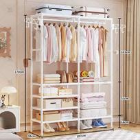 Largecapacity Clothes Multifunctional Indoor Drying Rack And Wardrobe Cupboard Double row - white [foot bar type]