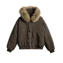 QIYOU 2025 Winter Retro Bald Eagle Hooded Jacket with Detachable Fur Collar XL ruda