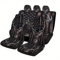 Deer With USA Flag Designed Car Seat Cover Set For Most Cars, High-quality Comfortable Car Seat Protector Covers Full Set, Unive