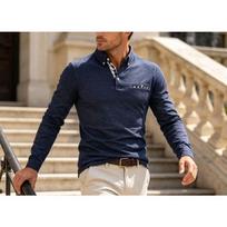 Men S Casual Long Sleeve Polo Shirt Business Style Turn Down Collar XXL karališkos mėlynos spalvos