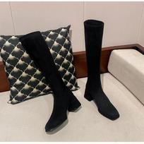 Selected square head suede but knee boots women's autumn new thick heel thin retro middle heel 40