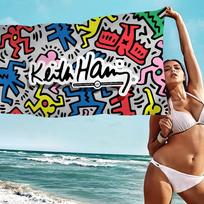 K-Keith Art Haring Paplūdimio rankšluostis Spalvingi vonios rankšluosčiai mergaitei Mikropluošto greitai džiūstantis Specialus smėlio neprilienčiantis Paplūdimio jogos SPA sporto salės baseino Cotton 30x30cm black