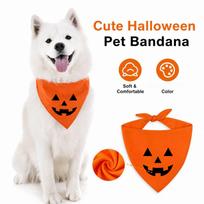 Halloween Pet Bandana Bib with Pumpkin Pattern, Bib Neck Scarf for Dogs and Cats One Size white